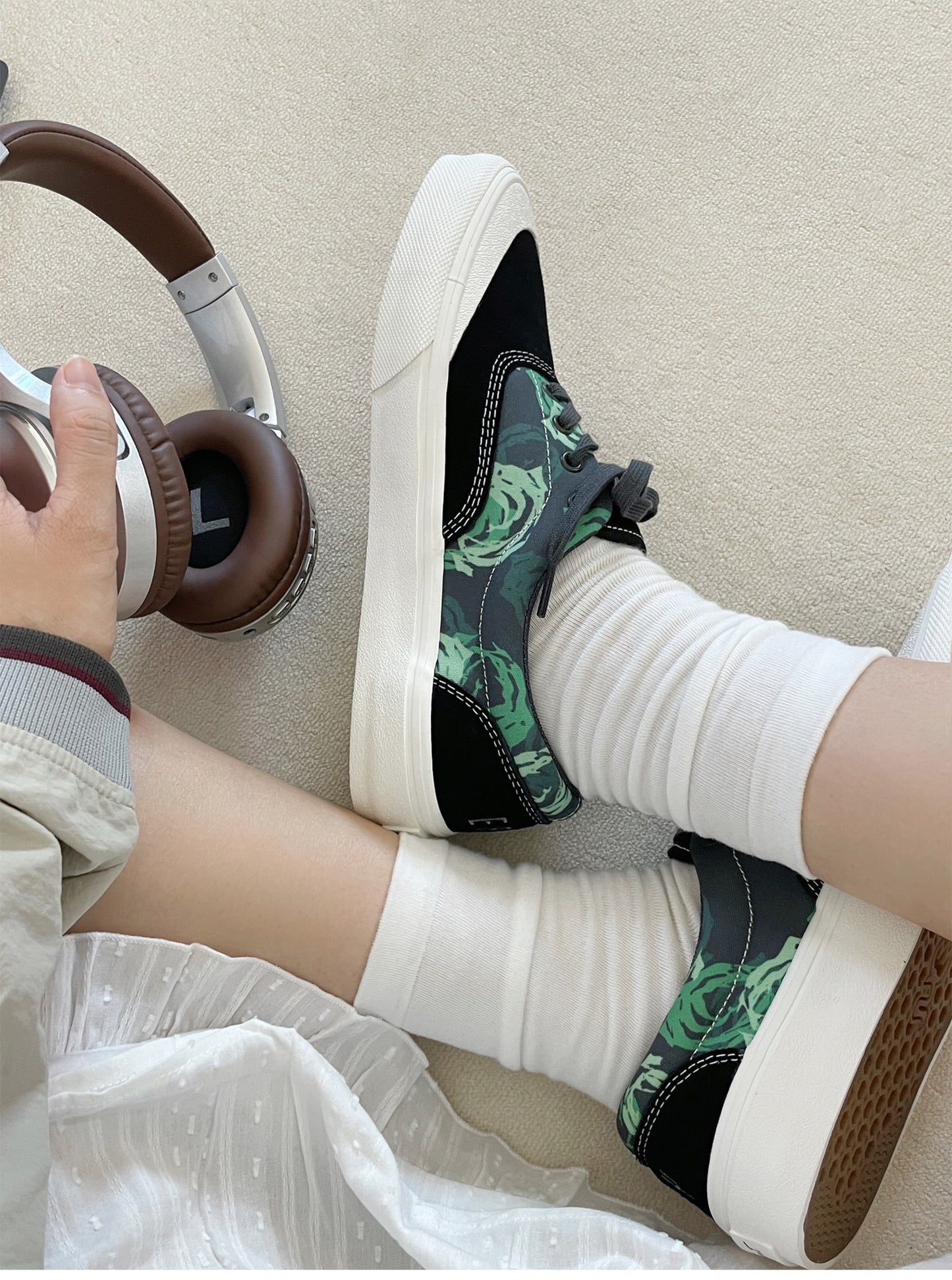 Goluck Joiints Sandwich green floral skate shoes