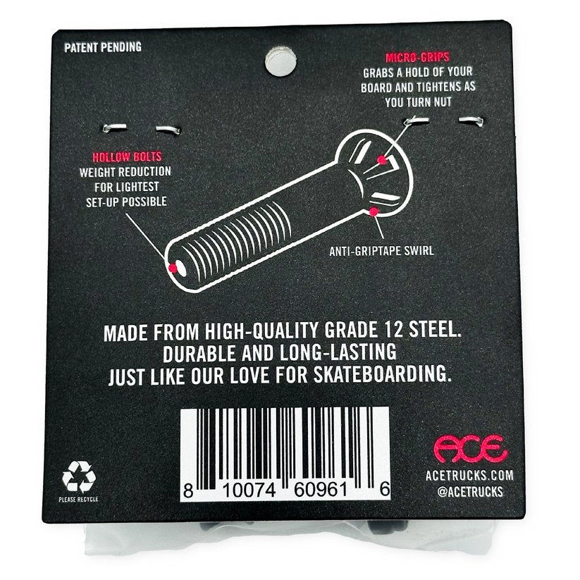Ace 1 1/4" AF1 Hollow Bolts Skateboard Hardware - Custom Longboard Builder - SkatebruhSG