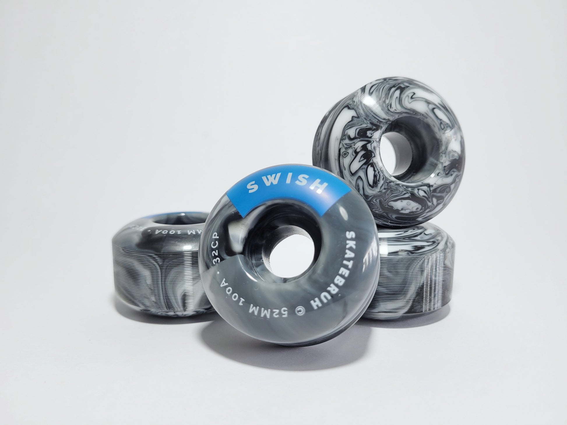 Skatebruh 52mm Black Marble Swish Skateboard Wheels - SkatebruhSG
