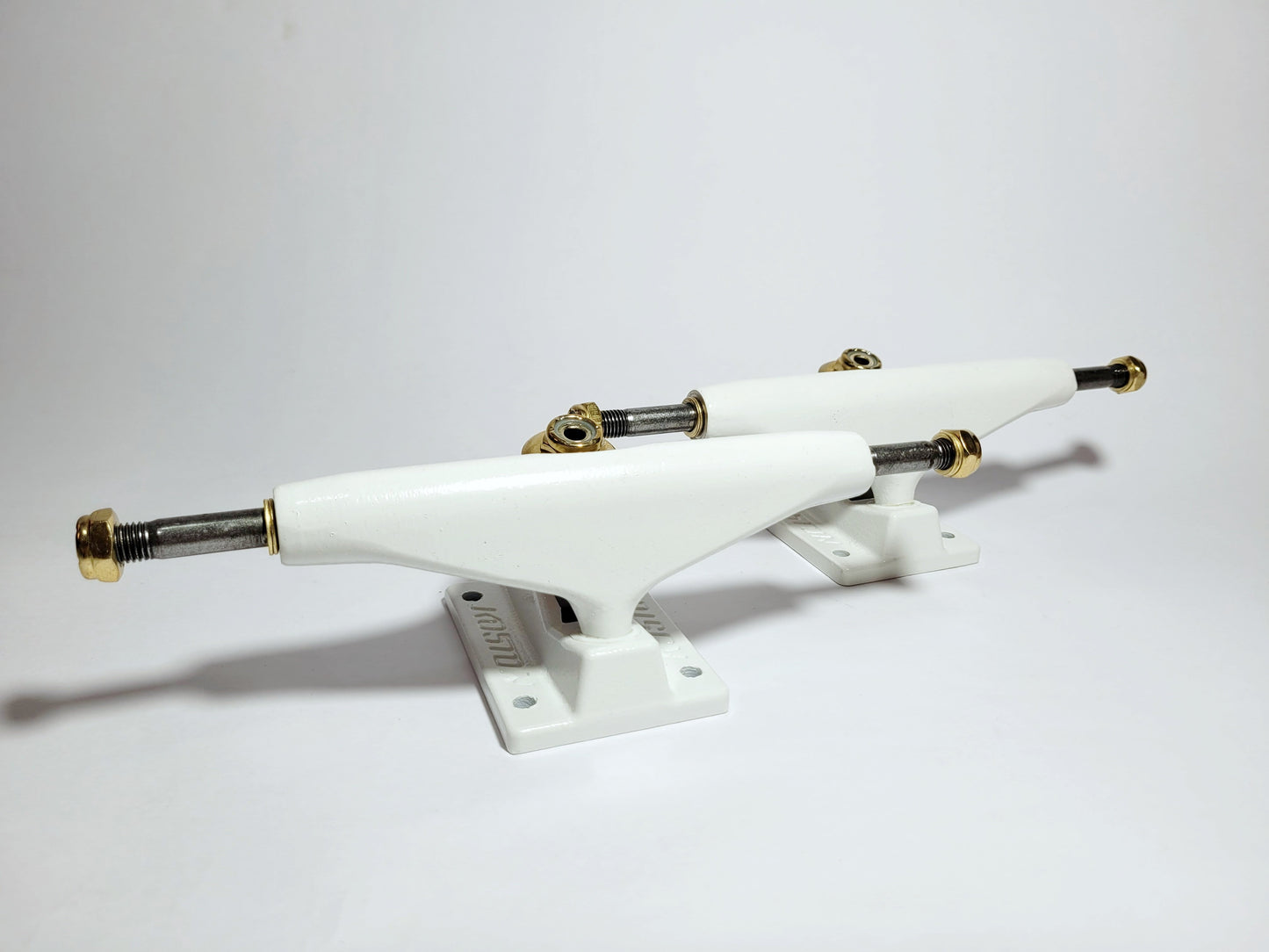 Sleek White Koston 5.25" Hollow Kingpin skateboard Trucks - SkatebruhSG