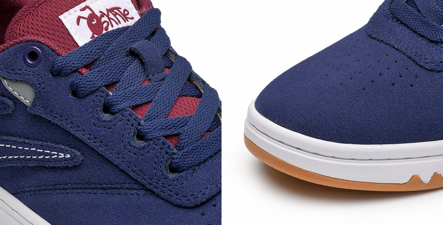 Goluck Ants Cupsole blue red white suede skate shoes