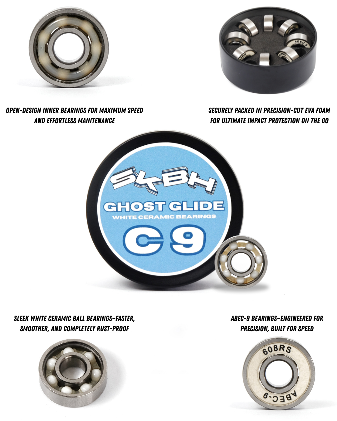 SKBH Ghost Glide C9 White Ceramic skateboard/longboard bearings