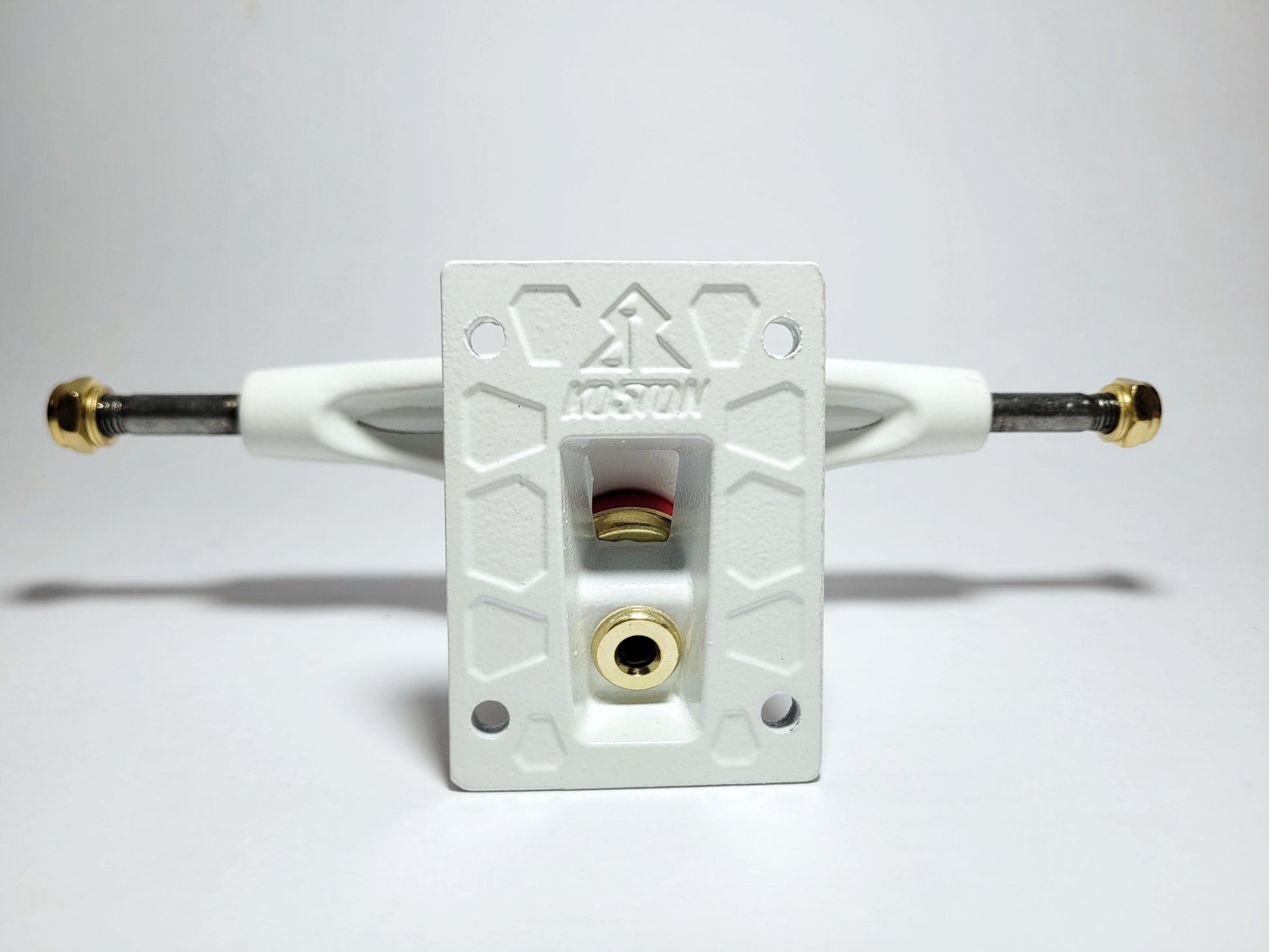 White Koston 5.25" Hollow Kingpin skateboard Trucks - Custom Skateboard Builder - SkatebruhSG